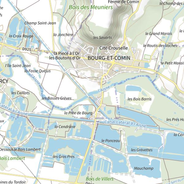 Plan cartographique de Parcours de pêche de Bourg-et-Comin
