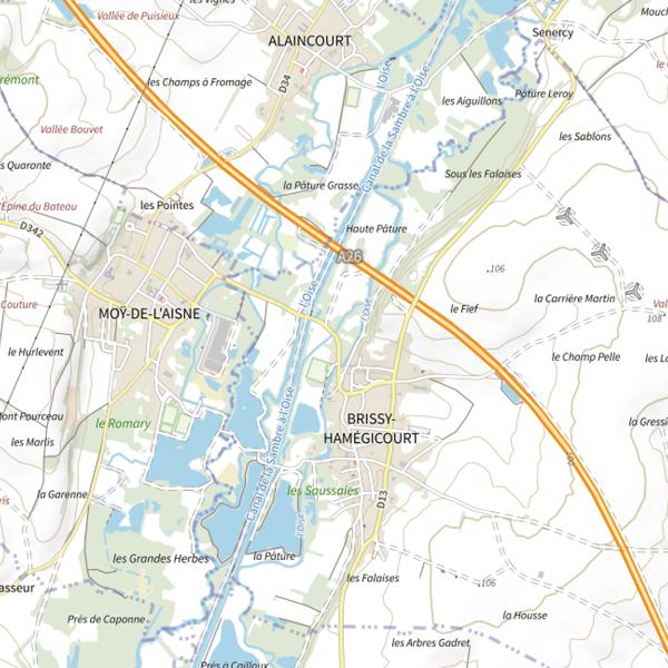 Plan cartographique de Parcours de pêche de Brissy-Hamégicourt