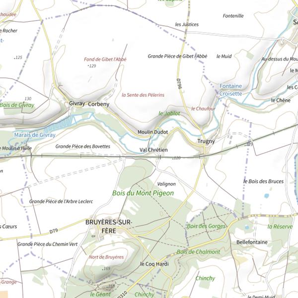 Plan cartographique de Parcours de pêche de Bruyères-sur-Fère