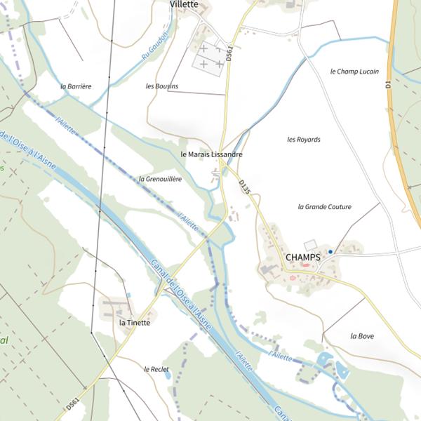 Plan cartographique de Parcours de pêche de Champs