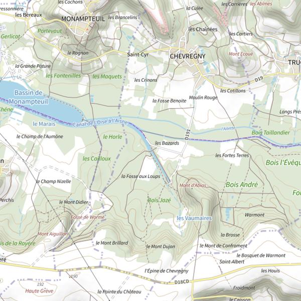 Plan cartographique de Parcours de pêche de Chevregny
