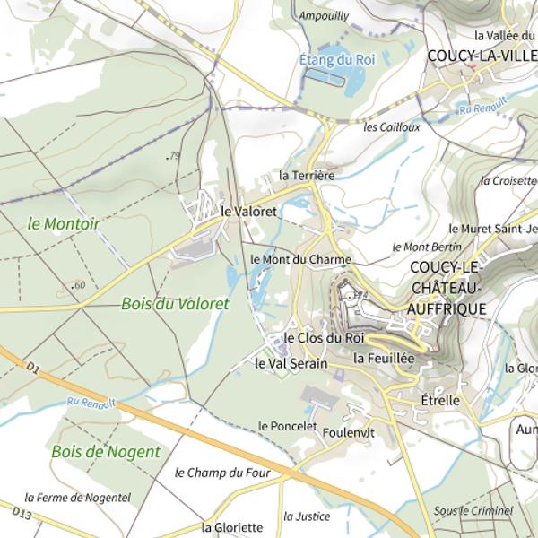 Plan cartographique de Parcours de pêche de Coucy-le-Château-Auffrique