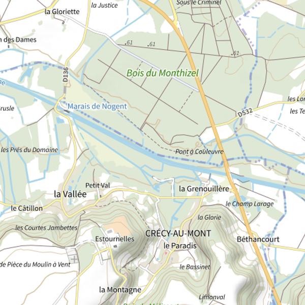 Plan cartographique de Parcours de pêche de Crécy-au-Mont