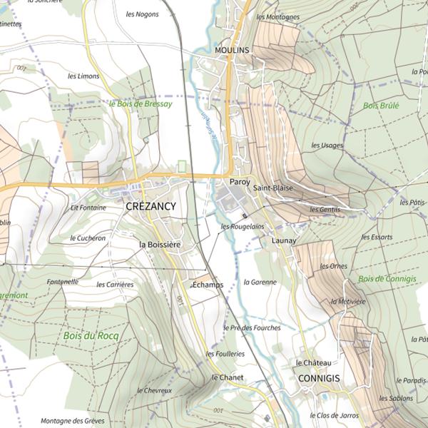 Plan cartographique de Parcours de pêche de Crézancy