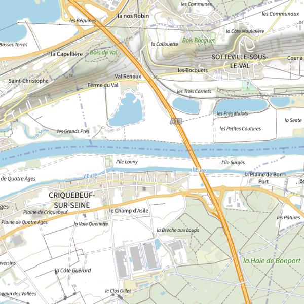 Plan cartographique de Parcours de pêche de Criquebeuf-sur-Seine