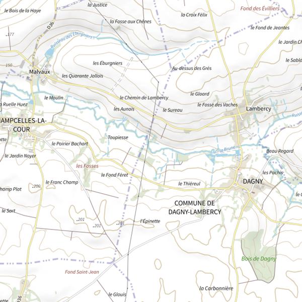 Plan cartographique de Parcours de pêche de Dagny-Lambercy