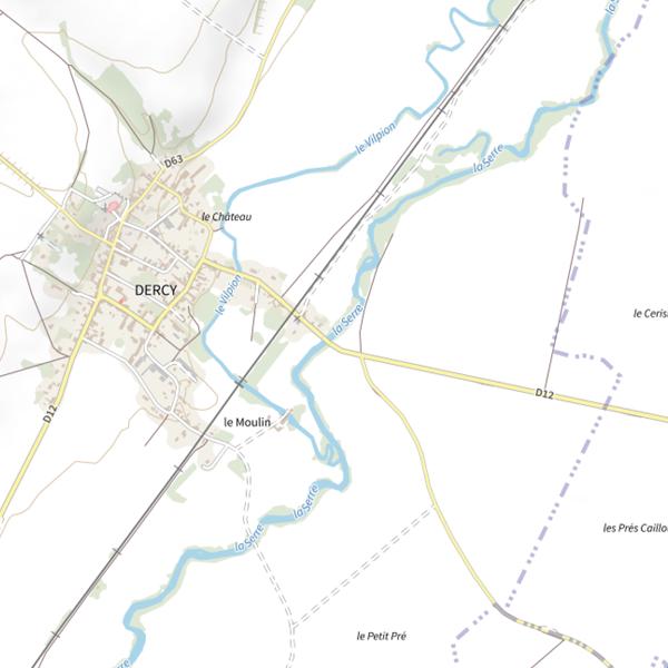 Plan cartographique de Parcours de pêche de Dercy