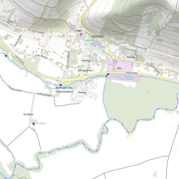 Plan cartographique de Parcours de pêche de Giverny