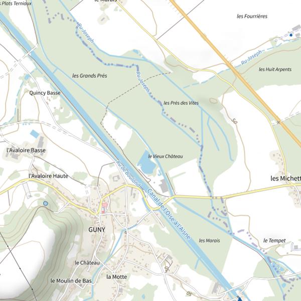 Plan cartographique de Parcours de pêche de Guny