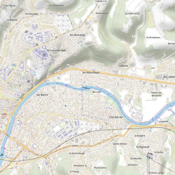 Plan cartographique de Parcours de pêche de la carpe de nuit Boulazac / Trélissac – Rivière Isle