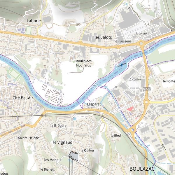 Plan cartographique de Parcours de pêche de la carpe de nuit sur l'Isle – Trélissac / Boulazac