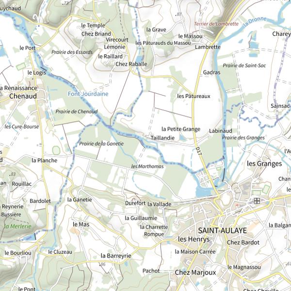 Plan cartographique de Parcours de pêche de la carpe la nuit – Rivière Dronne – Parcours de Saint Aulaye
