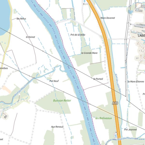 Plan cartographique de Parcours de pêche de Labergement-lès-Auxonne