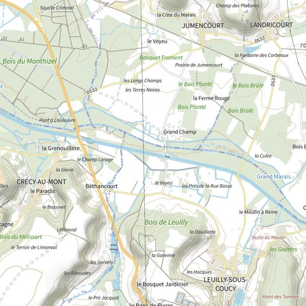 Plan cartographique de Parcours de pêche de Leuilly-sous-Coucy