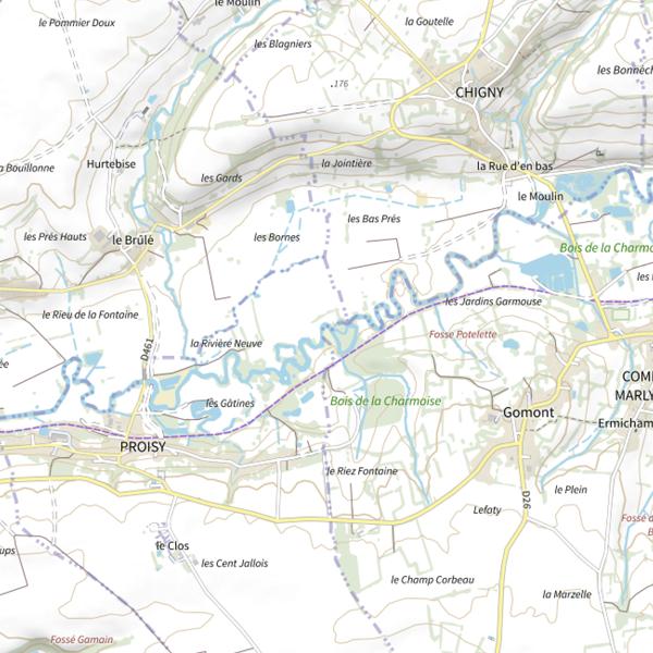 Plan cartographique de Parcours de pêche de Marly-Gomont