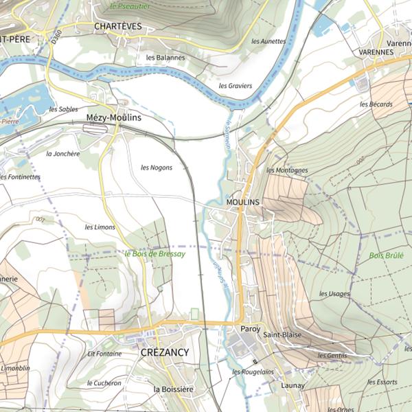 Plan cartographique de Parcours de pêche de Mézy-Moulins