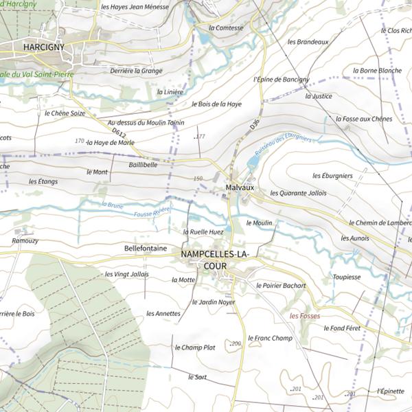 Plan cartographique de Parcours de pêche de Nampcelles-la-Cour