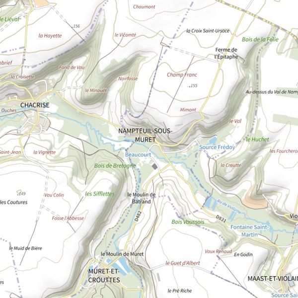 Plan cartographique de Parcours de pêche de Nampteuil-sous-Muret