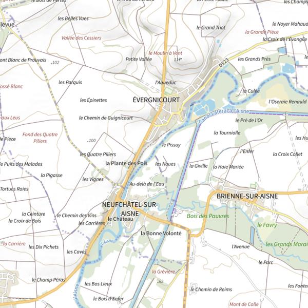Plan cartographique de Parcours de pêche de Neufchâtel-sur-Aisne