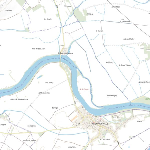 Plan cartographique de Parcours de pêche de Pagny-la-Ville