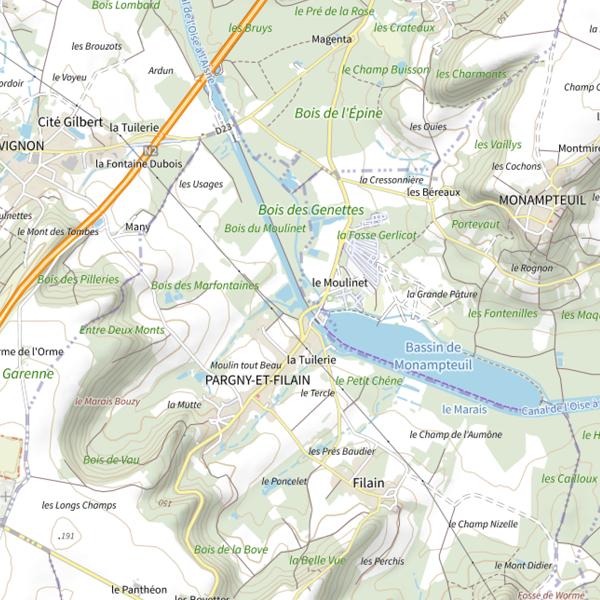 Plan cartographique de Parcours de pêche de Pargny-et-Filain