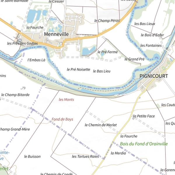 Plan cartographique de Parcours de pêche de Pignicourt