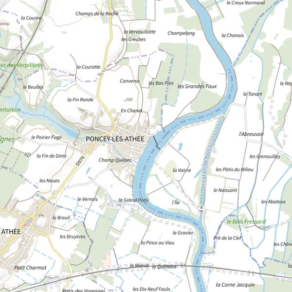 Plan cartographique de Parcours de pêche de Poncey-lès-Athée