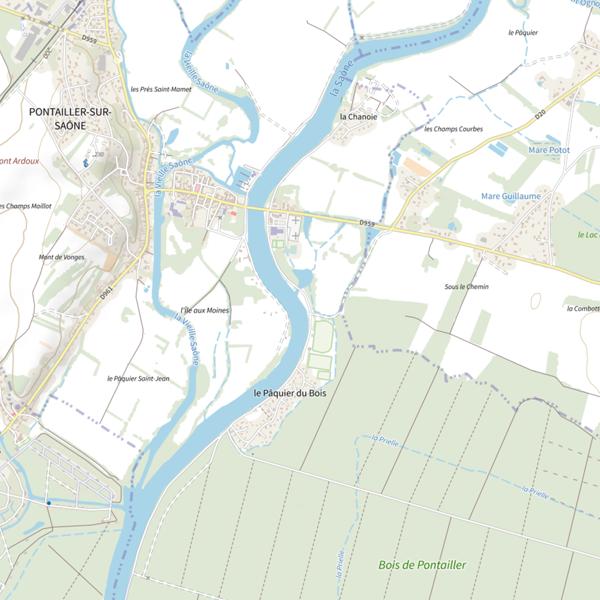 Plan cartographique de Parcours de pêche de Pontailler-sur-Saône