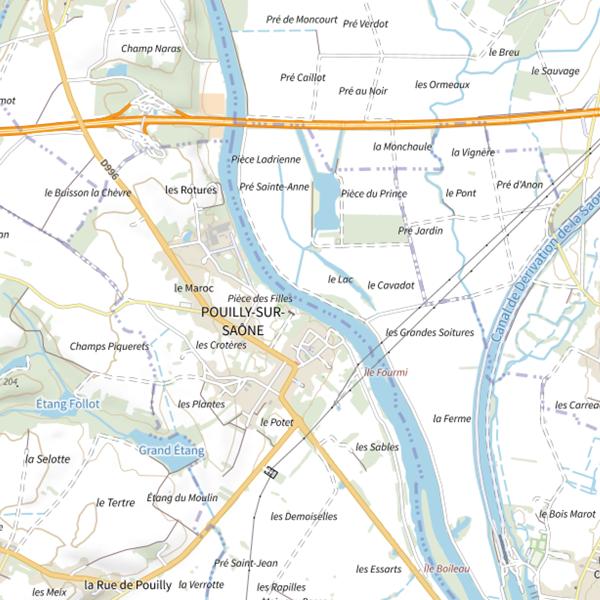 Plan cartographique de Parcours de pêche de Pouilly-sur-Saône