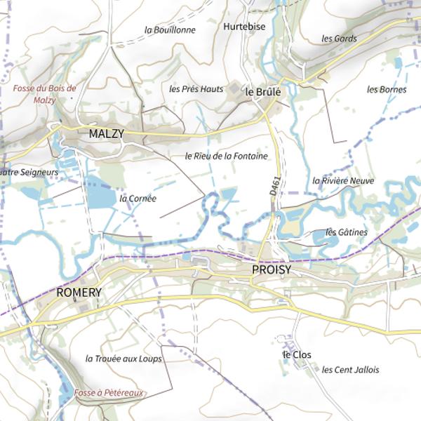 Plan cartographique de Parcours de pêche de Proisy