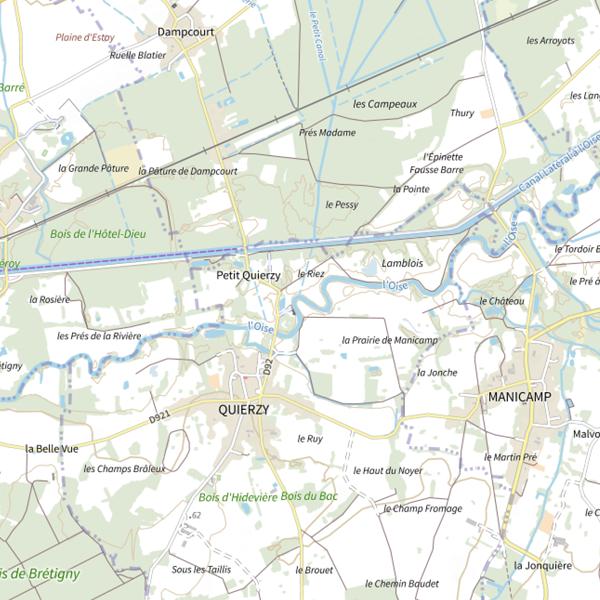 Plan cartographique de Parcours de pêche de Quierzy