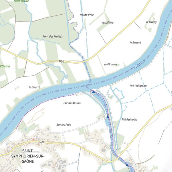 Plan cartographique de Parcours de pêche de Saint-Symphorien-sur-Saône