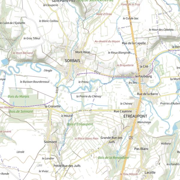 Plan cartographique de Parcours de pêche de Sorbais