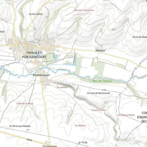 Plan cartographique de Parcours de pêche de Tavaux-et-Pontséricourt