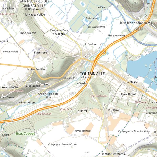 Plan cartographique de Parcours de pêche de Toutainville