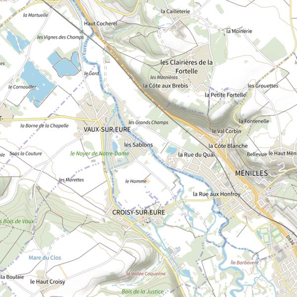 Plan cartographique de Parcours de pêche de Vaux-sur-Eure