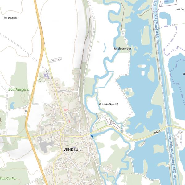Plan cartographique de Parcours de pêche de Vendeuil