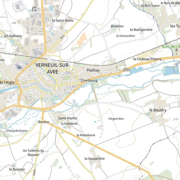 Plan cartographique de Parcours de pêche de Verneuil d'Avre et d'Iton