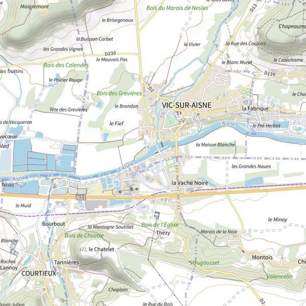 Plan cartographique de Parcours de pêche de Vic-sur-Aisne