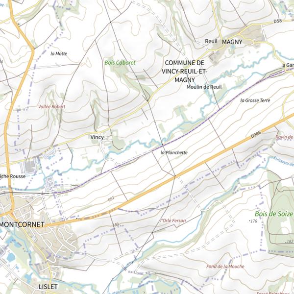 Plan cartographique de Parcours de pêche de Vincy-Reuil-et-Magny