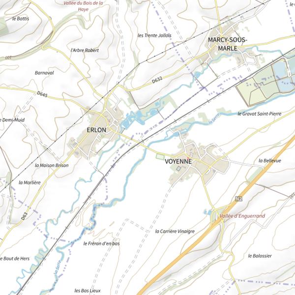 Plan cartographique de Parcours de pêche de Voyenne