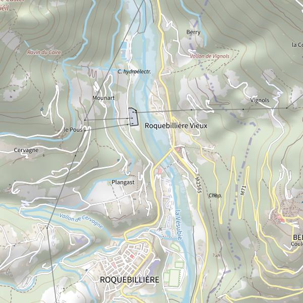 Plan cartographique de Parcours de pêche découverte de Roquebillière