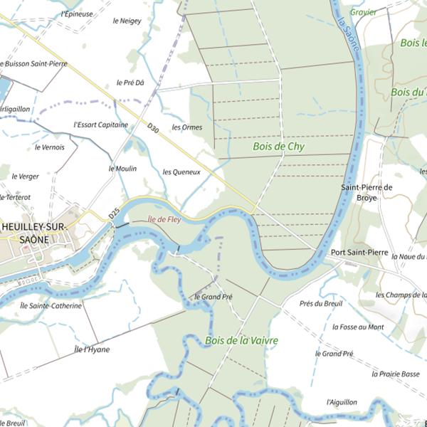 Plan cartographique de Parcours de pêche d'Heuilley-sur-Saône