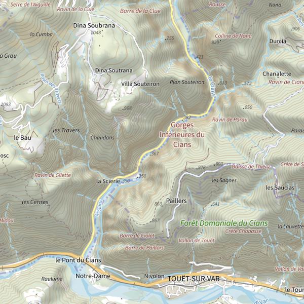 Plan cartographique de Parcours de pêche du bas Cians (Gorges inférieures)