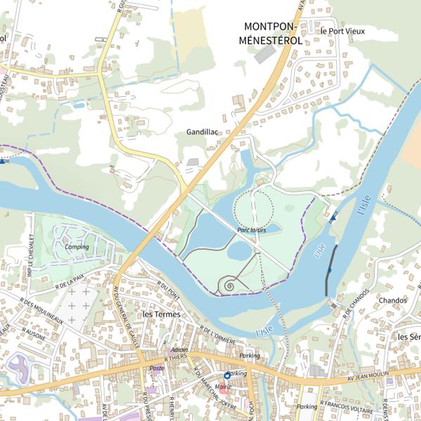 Plan cartographique de Parcours de pêche Famille à Montpon-Ménestérol