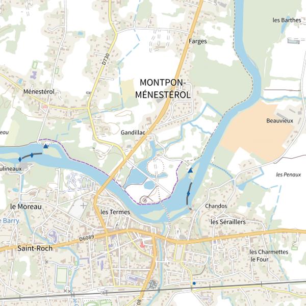 Plan cartographique de Parcours de pêche labellisés de Chandos à Montpon-Ménestérol