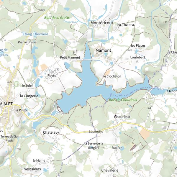 Plan cartographique de Parcours de pêche Passion du barrage de Miallet