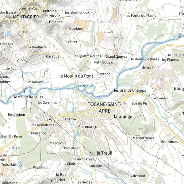 Plan cartographique de Parcours graciation de la Dronne à Montagrier