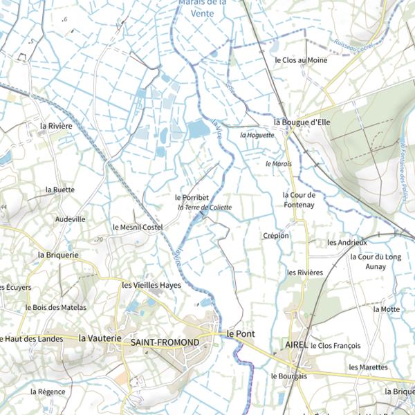 Plan cartographique de Parcours la Vire Limite départementale / barrage de Porribet