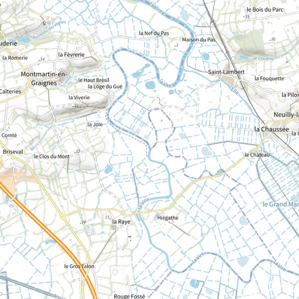 Plan cartographique de Parcours la Vire pont du Vey / limite départementale